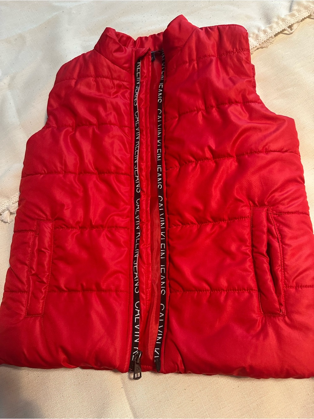 Calvin Klein Jeans Kids Red Quilted Puffer Vest with Branded Zip Tape